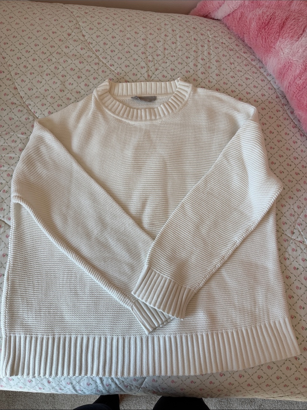 Everlane Cream Ribbed Crewneck Sweater